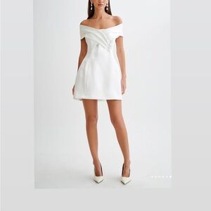 NWT White Evita Satin Off Shoulder Mini Dress